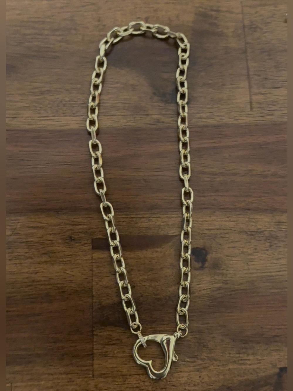 Gold Link Chain Necklace with Heart Toggle Clasp